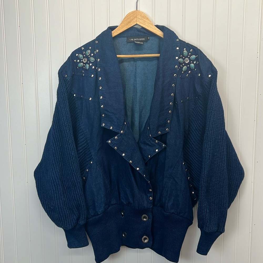 Denim 80s Jean Jacket Embellished Jacket‎ Epic Retro I.B. Diffusion Sz 2X